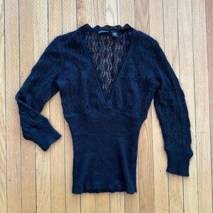 Moda International Black Lace V-Neck Sweater